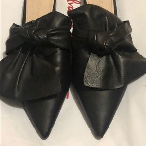 Zara black soft leather bow mules sz40